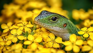 Preview wallpaper lizard, reptile, flowers, bright, wildlife
