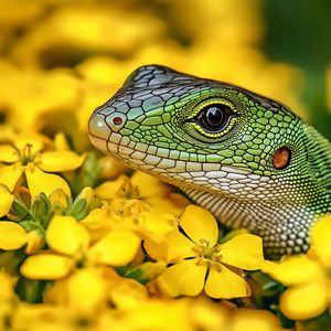 Preview wallpaper lizard, reptile, flowers, bright, wildlife