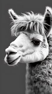 Preview wallpaper llama, black and white, animal, cute, funny