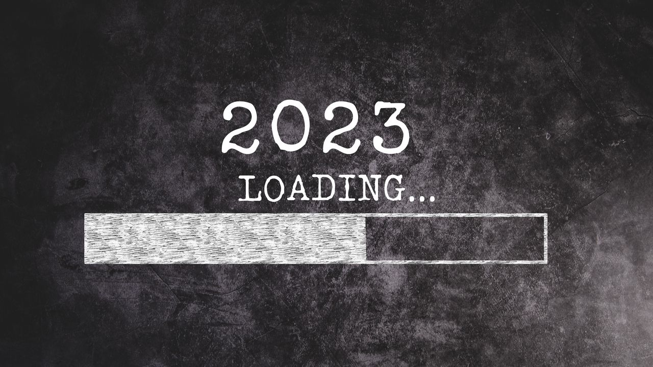 Wallpaper loading, 2023, inscription, new year, black and white