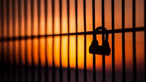 Preview wallpaper lock, fence, sunset, dark