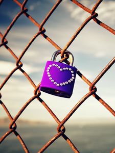 Preview wallpaper lock, heart, mesh, fence, rust