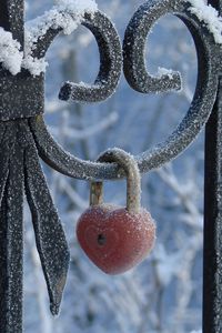 Preview wallpaper lock, snow, fence, heart, creativity