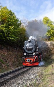 Preview wallpaper locomotive, smoke, rails, railroad