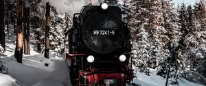 Preview wallpaper locomotive, train, smoke, snow, winter