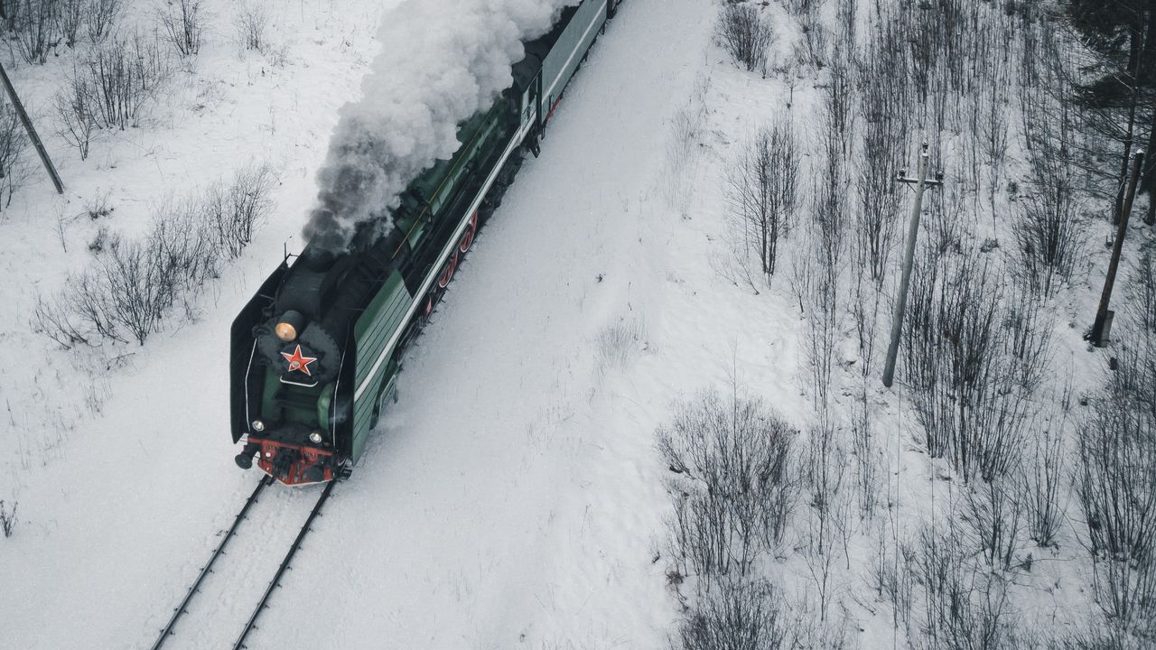Wallpaper locomotive, train, smoke, railway, winter