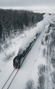 Preview wallpaper locomotive, train, smoke, railway, winter