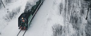 Preview wallpaper locomotive, train, smoke, railway, winter