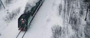 Preview wallpaper locomotive, train, smoke, railway, winter