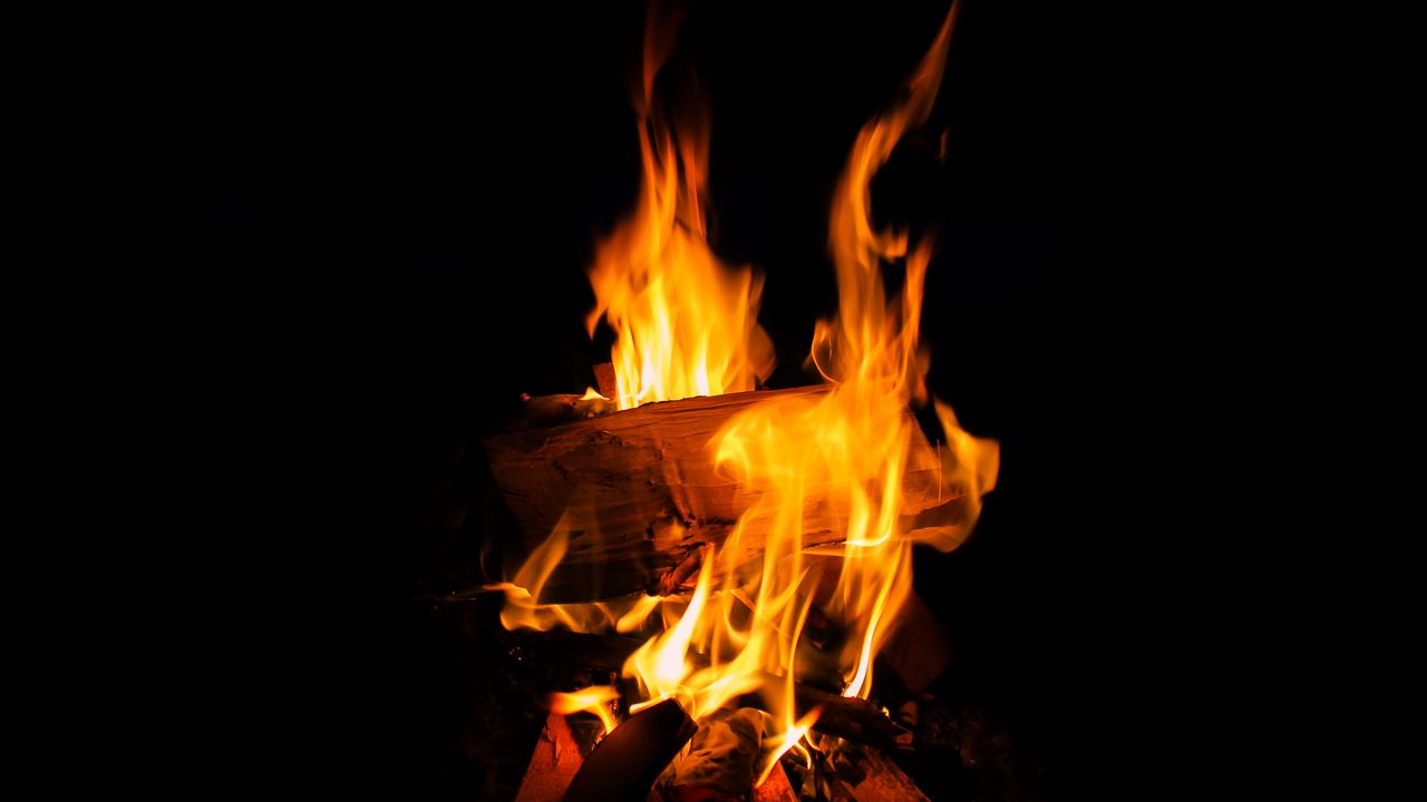 Wallpaper logs, fire, flame, night, darkness