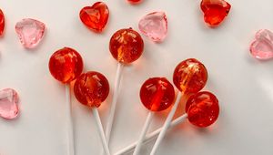 Preview wallpaper lollipops, candy, hearts, red, pink