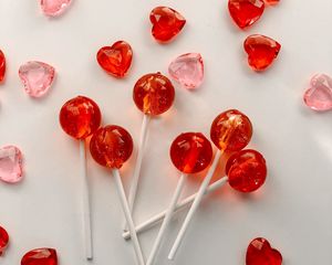 Preview wallpaper lollipops, candy, hearts, red, pink