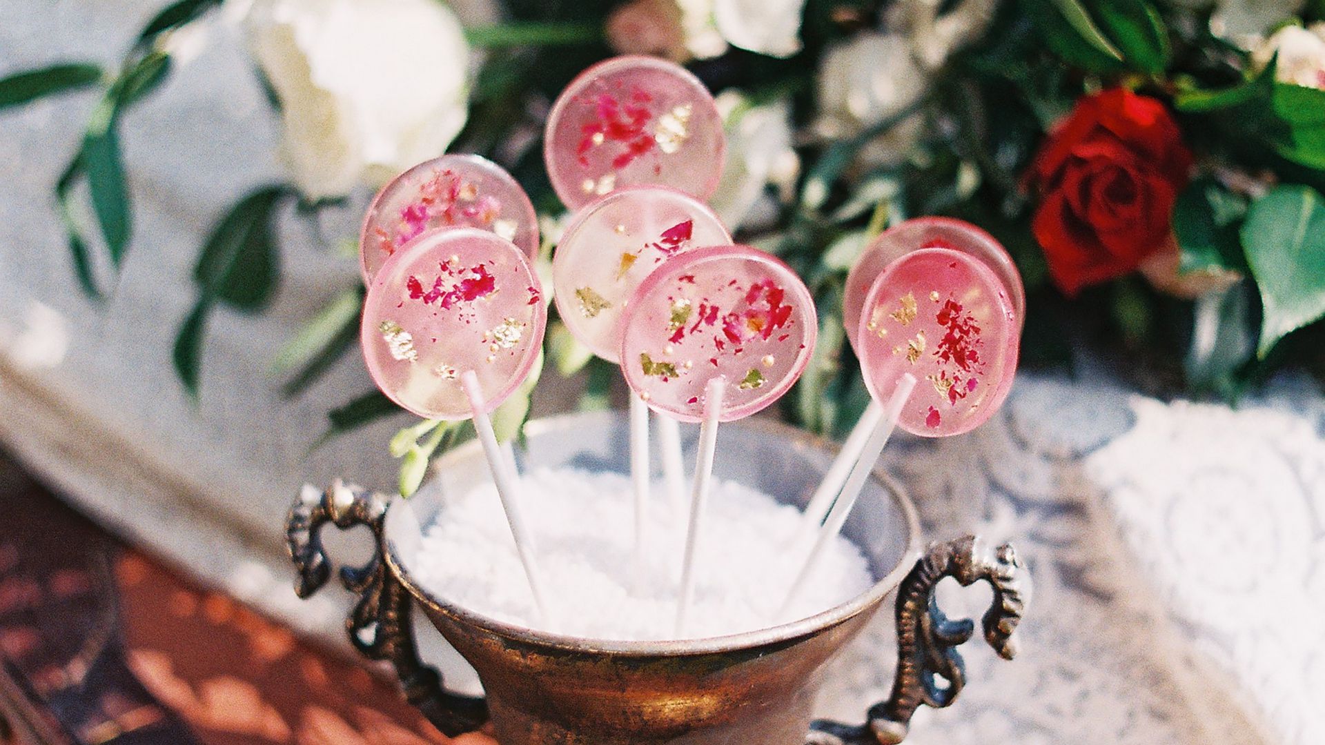 Download wallpaper 1920x1080 lollipops, candy, pink, flowers, cup full hd,  hdtv, fhd, 1080p hd background