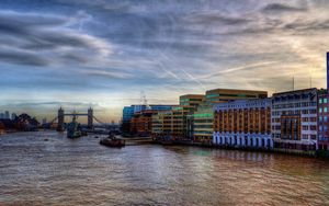 Preview wallpaper london, thames, ships, buildings, evening
