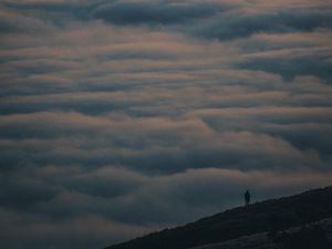 Preview wallpaper loneliness, alone, clouds, hill, distance