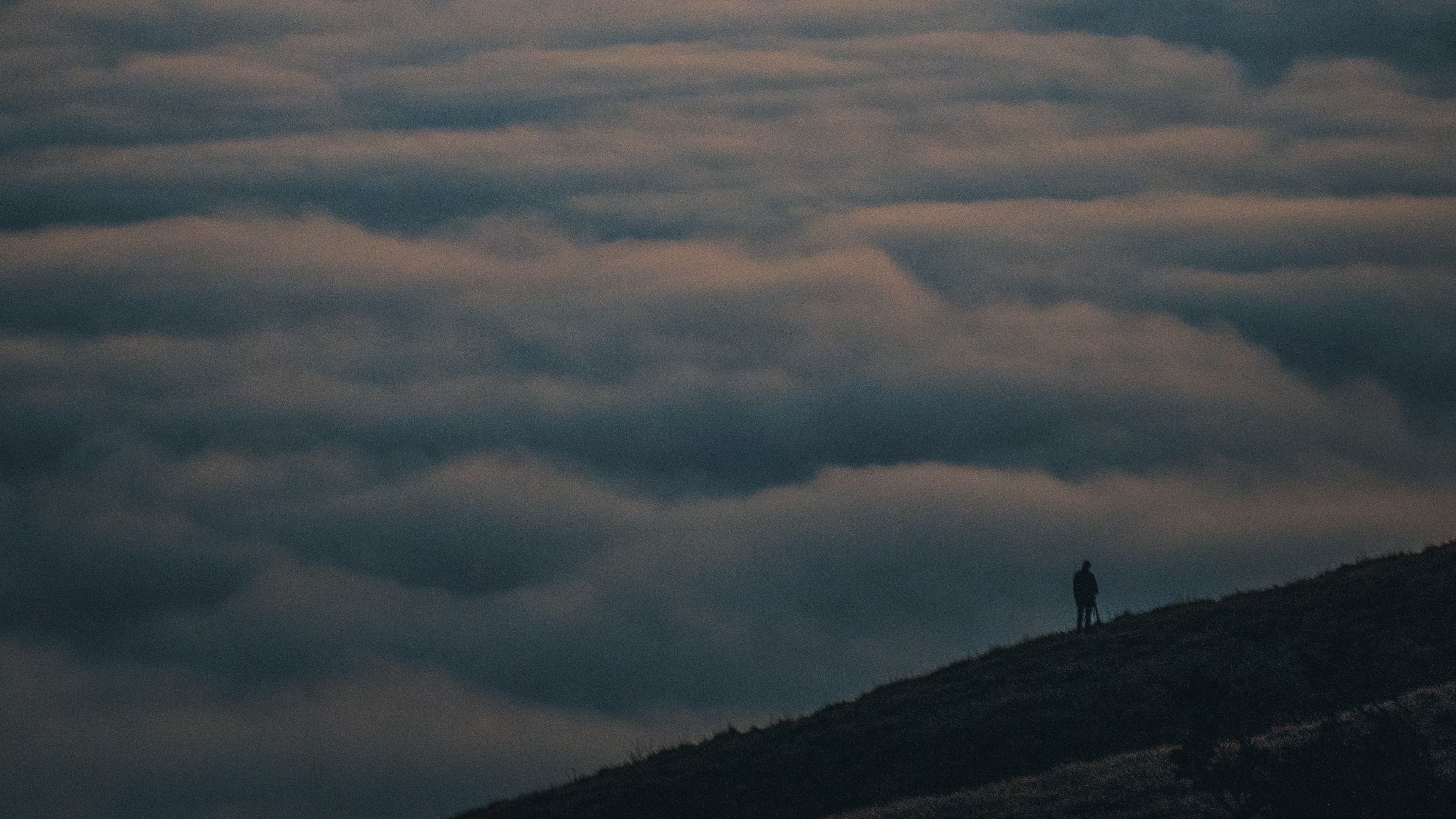 Download wallpaper 3840x2160 loneliness, alone, clouds, hill, distance ...