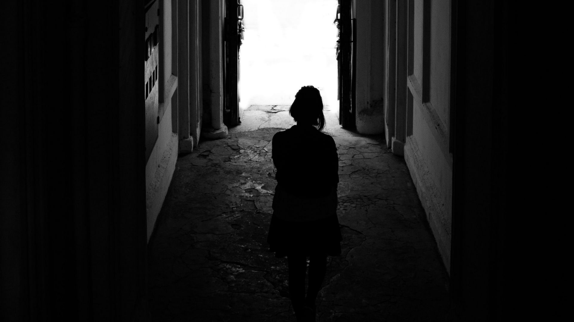 Download wallpaper 1920x1080 loneliness, alone, girl, silhouette, dark,  black full hd, hdtv, fhd, 1080p hd background