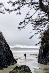 Preview wallpaper loneliness, alone, man, rocks, coast