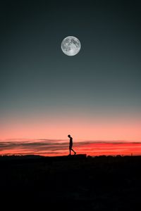 Preview wallpaper loneliness, alone, moon, silhouette, sunset