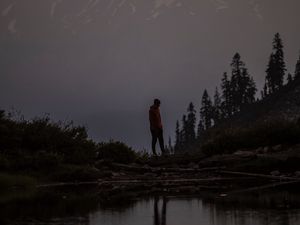 Preview wallpaper loneliness, alone, mountains, lake