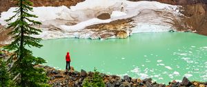 Preview wallpaper loneliness, alone, rocks, snow, snowy, lake