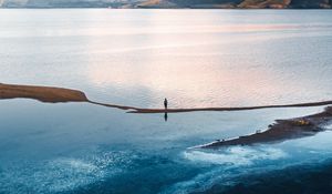 Preview wallpaper loneliness, alone, sea, mountains, sky