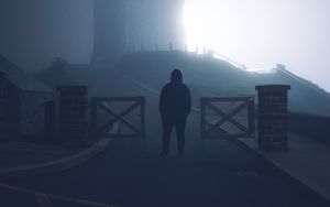 Preview wallpaper loneliness, alone, silhouette, sad, fog