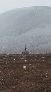 Preview wallpaper loneliness, lonely, snow, snowflakes, hill