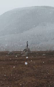 Preview wallpaper loneliness, lonely, snow, snowflakes, hill