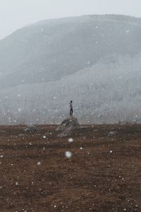 Preview wallpaper loneliness, lonely, snow, snowflakes, hill