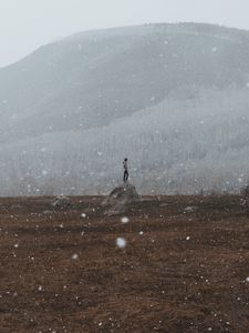 Preview wallpaper loneliness, lonely, snow, snowflakes, hill