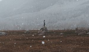 Preview wallpaper loneliness, lonely, snow, snowflakes, hill