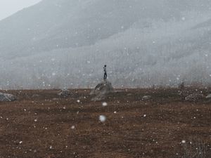 Preview wallpaper loneliness, lonely, snow, snowflakes, hill