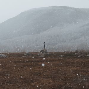 Preview wallpaper loneliness, lonely, snow, snowflakes, hill