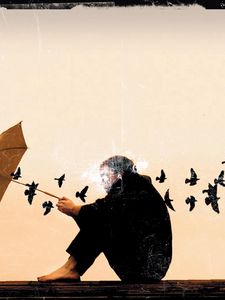 Preview wallpaper loneliness, mood, umbrella, people, birds