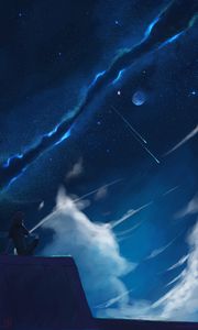 Preview wallpaper loneliness, starry sky, roof, art, night, solitude