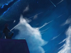 Preview wallpaper loneliness, starry sky, roof, art, night, solitude
