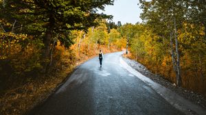 Preview wallpaper loneliness, walk, road, autumn, solitude, forest