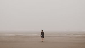 Preview wallpaper lonely, alone, sand, man, minimalism, oregon, usa