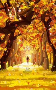 Preview wallpaper lonely, autumn, leaves, art