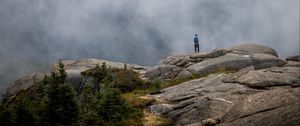 Preview wallpaper lonely, loneliness, fog, rocks