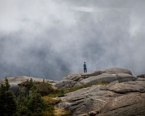 Preview wallpaper lonely, loneliness, fog, rocks