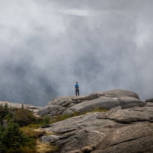 Preview wallpaper lonely, loneliness, fog, rocks