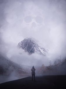 Preview wallpaper lonely, loneliness, fog, skull