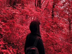 Preview wallpaper lonely, loneliness, hood, red