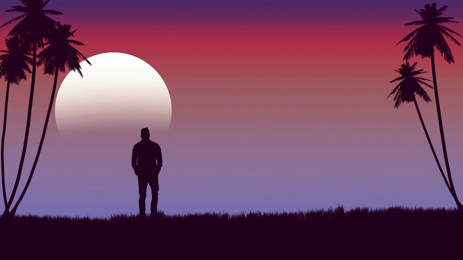 1600x900 Wallpaper lonely, loneliness, moon, palm