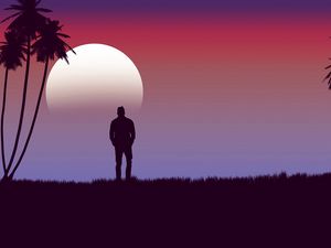 Preview wallpaper lonely, loneliness, moon, palm
