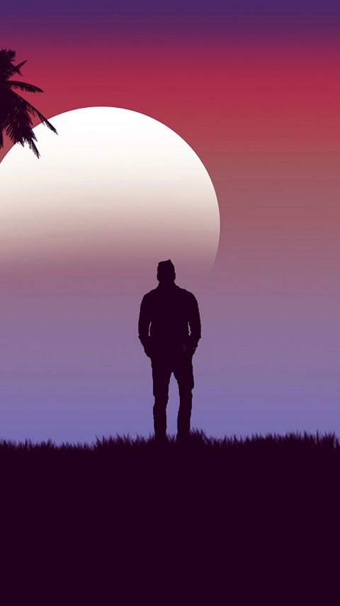 480x854 Wallpaper lonely, loneliness, moon, palm