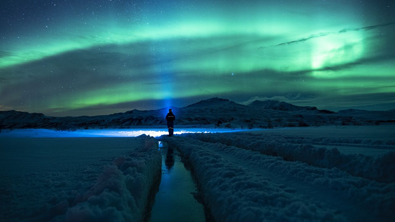 Wallpaper lonely, loneliness, northern lights, north
