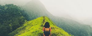 Preview wallpaper lonely, loneliness, path, mountains, fog